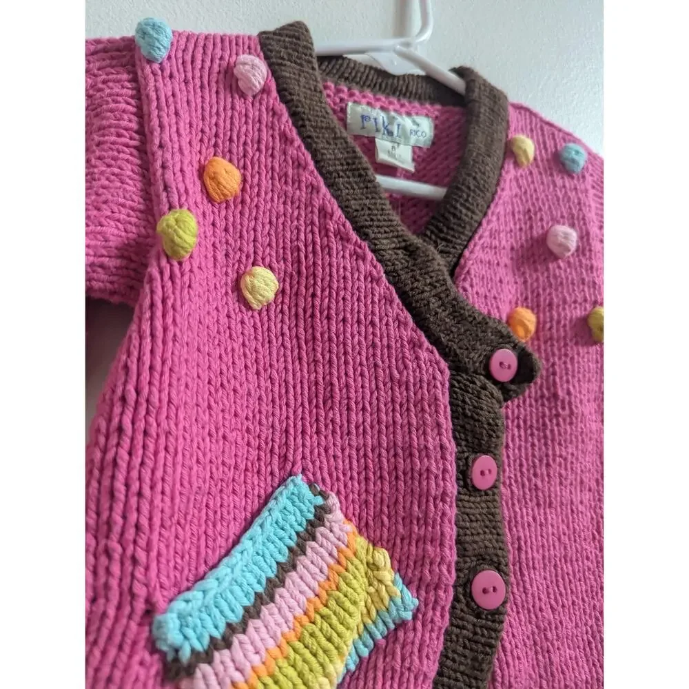 Vtg Riki by Rico 6m Pink Sweater Cardigan Casual